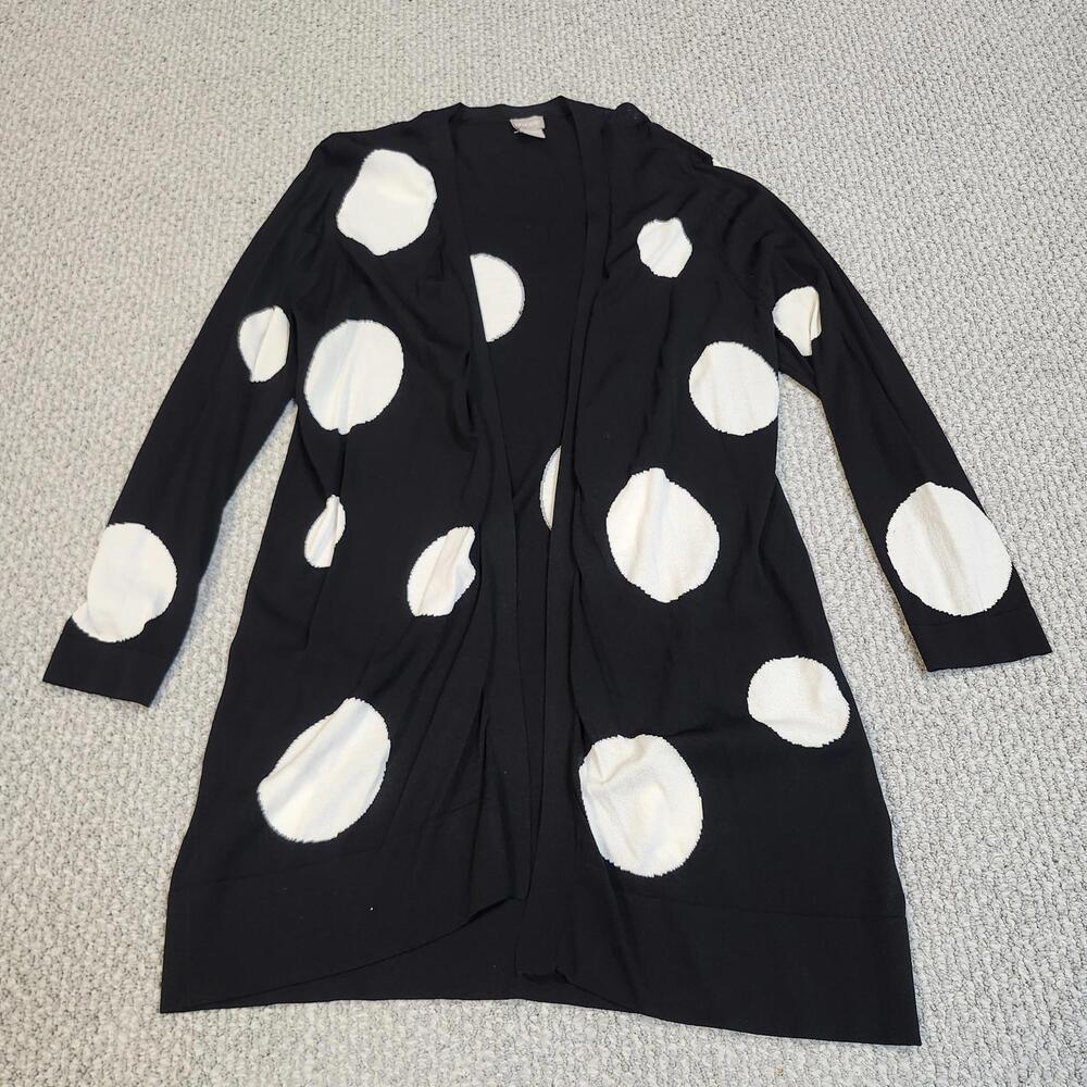 Chico's Black Cardigan with Large White Polka Dots, Size 2P - Picture 1 of 9
